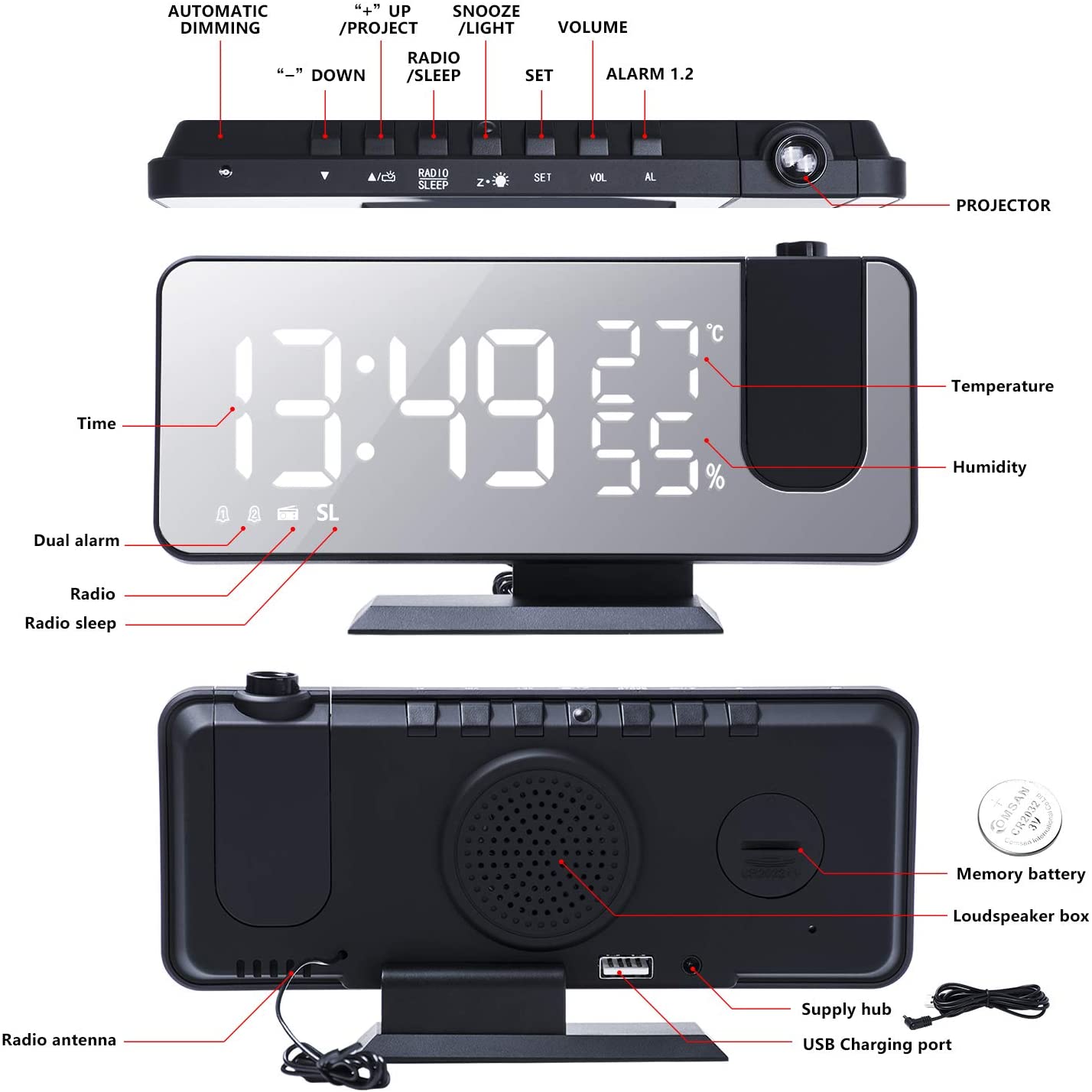 LED Projection Digital Alarm Clock Phone Charger (Copy)